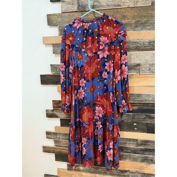 Farm Rio Garden Navy Blue Red Pink Floral Midi Dress no belt Size M - Picture 3 of 9